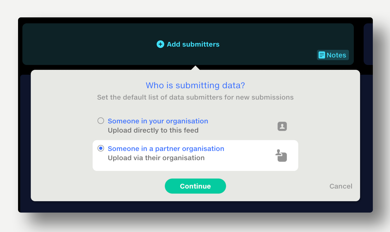 Select partner organisation dialog